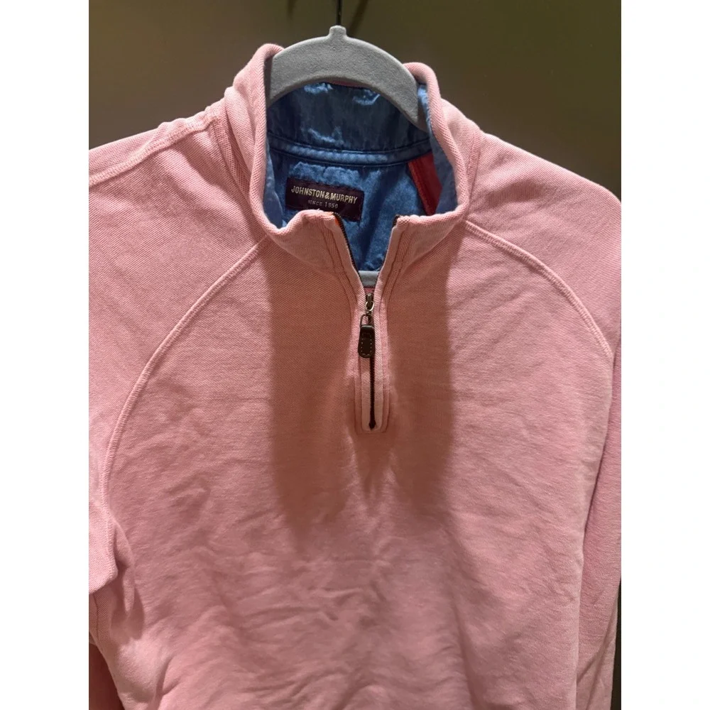 Johnston & Murphy Mens Pink Quarter Zip Pullover Sweater Size Large Mock Neck